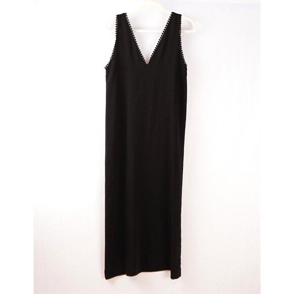 The Kooples Black Midi Slip Dress Embroidered V Neck - M - NWT - Picture 1 of 9